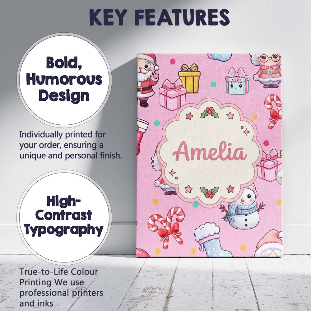 Personalised Name Cute Santa Snowman Gifts Custom  Unique Gift Idea Elegant Feature Canvas Wall Art Print Decor Picture Ready to Hang