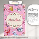 Cute Santa Snowman Gifts Candy Cane Pink Background Seamless  Personalised Custom Name Super Soft Fleece Blanket Bed Sofa Throw