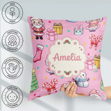 Custom Name Cute Santa Gifts Candy Cane Pink Background Seamless Square Filled Cushion Throw Pillow Sofa Bed Home Decor Zip Washable UK Made