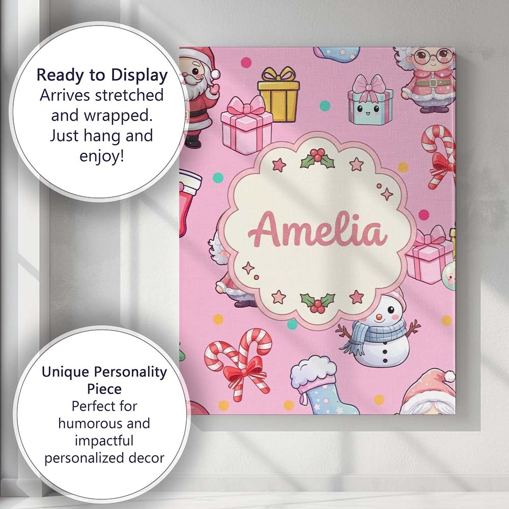 Personalised Name Cute Santa Snowman Gifts Custom  Unique Gift Idea Elegant Feature Canvas Wall Art Print Decor Picture Ready to Hang