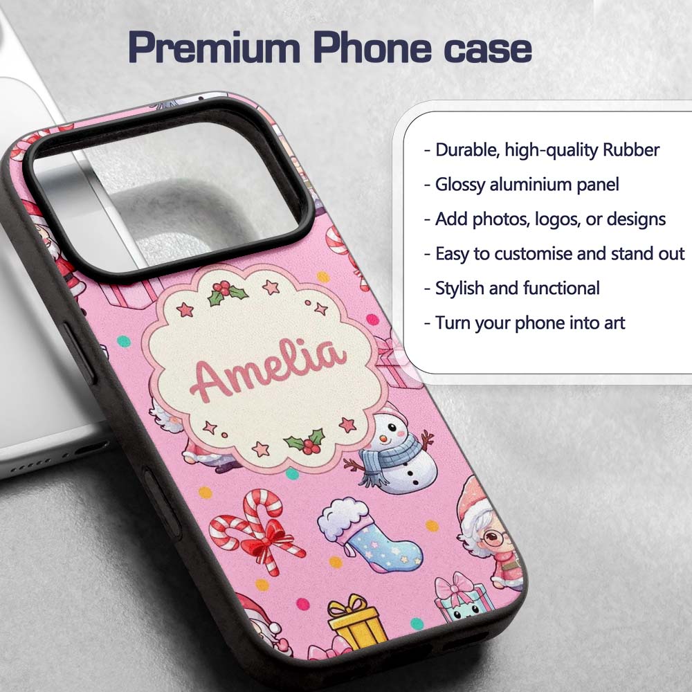 Cute Santa Snowman Gifts Candy Printed Design Custom Name Protective Phone Case Mobile Cover Durable Everyday Smartphone Shock Resistant