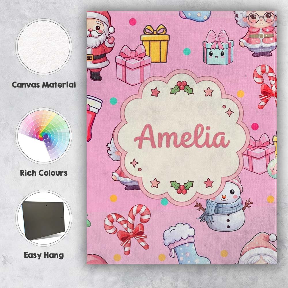 Personalised Name Cute Santa Snowman Gifts Custom  Unique Gift Idea Elegant Feature Canvas Wall Art Print Decor Picture Ready to Hang