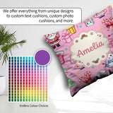 Custom Name Cute Santa Gifts Candy Cane Pink Background Seamless Square Filled Cushion Throw Pillow Sofa Bed Home Decor Zip Washable UK Made