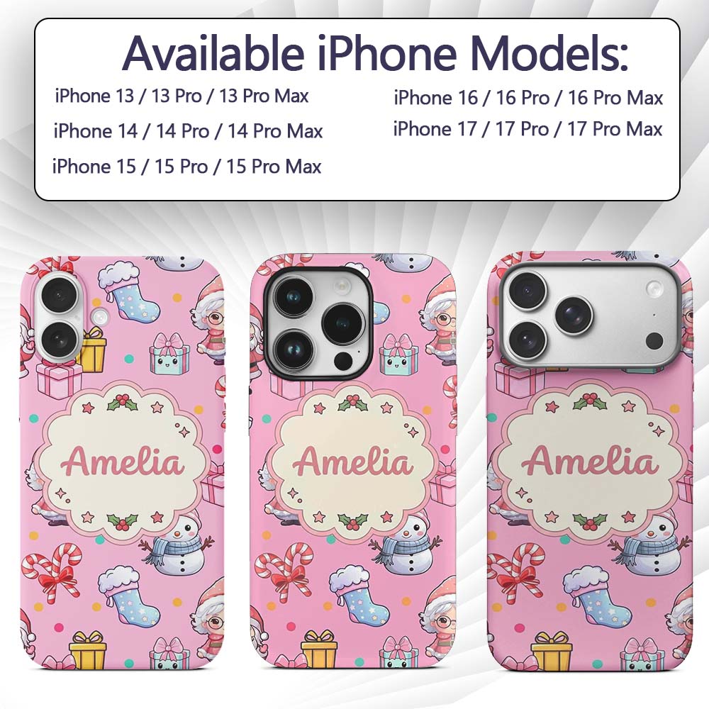 Cute Santa Snowman Gifts Candy Printed Design Custom Name Protective Phone Case Mobile Cover Durable Everyday Smartphone Shock Resistant
