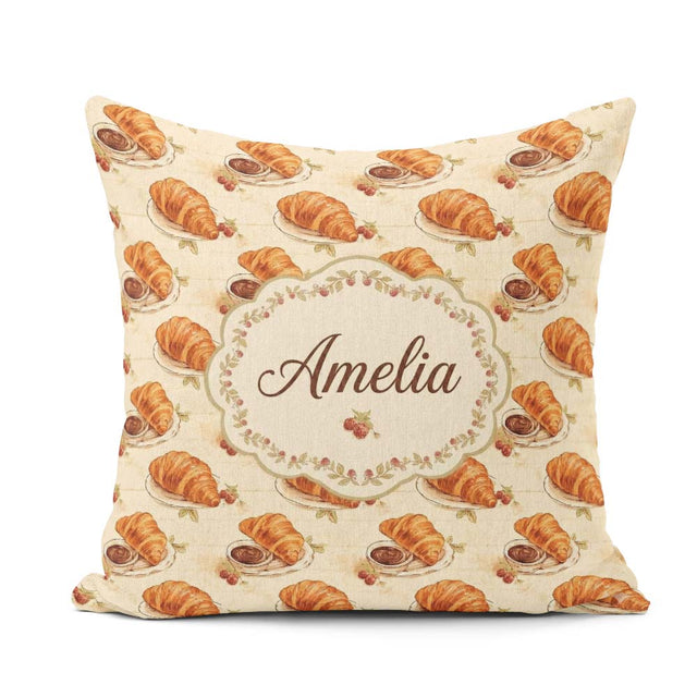 Custom Name Croissant Chocolate Dip and Berries Elegant Seamless Square Filled Cushion Throw Pillow Sofa Bed Home Decor Zip Washable UK Made