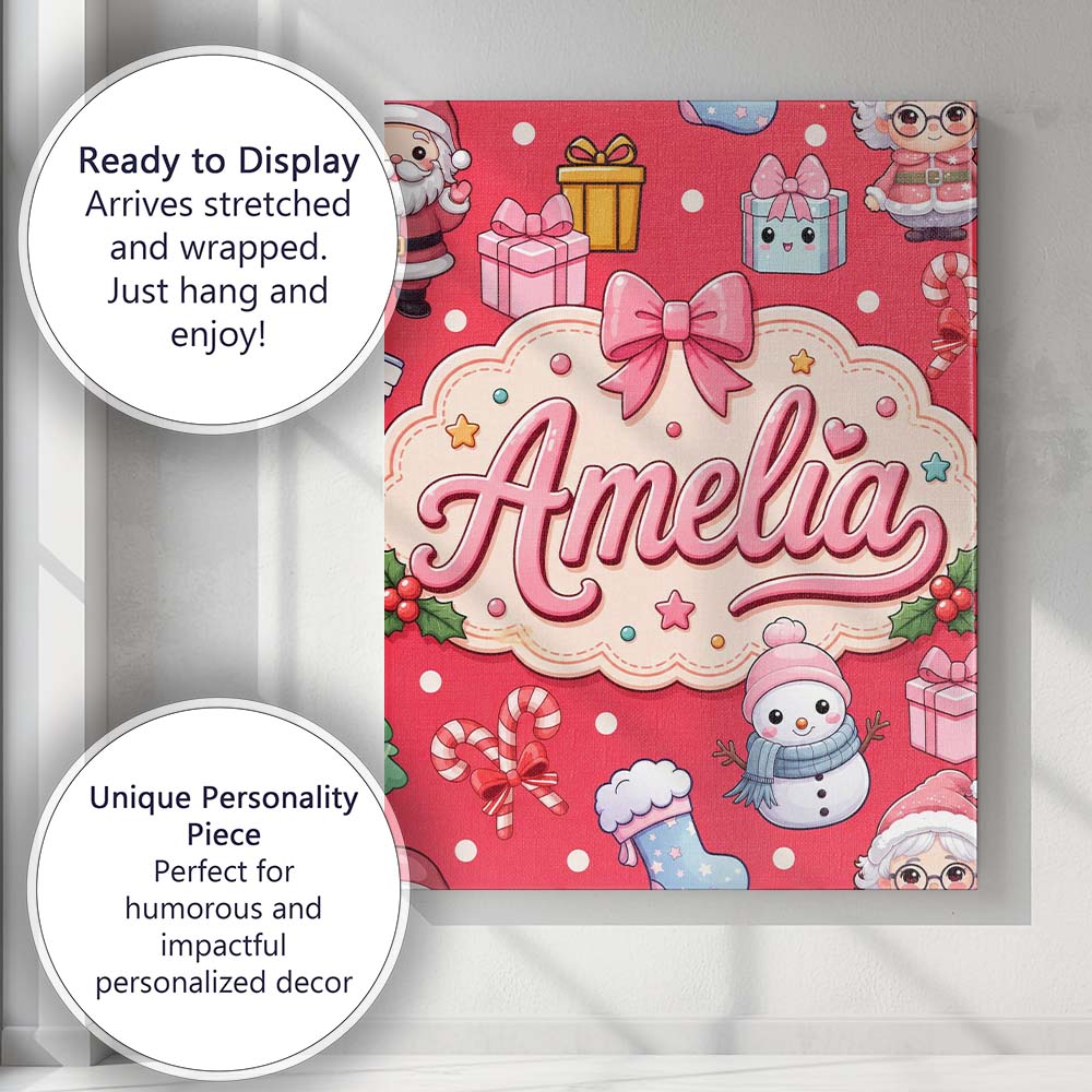 Personalised Name Cute Santa Snowman Gifts Custom  Unique Gift Idea Elegant Feature Canvas Wall Art Print Decor Picture Ready to Hang