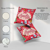 Custom Name Santa Snowman Gifts Candy Cane Red Seamless Pattern Square Filled Cushion Throw Pillow Sofa Bed Home Decor Zip Washable UK Made