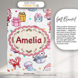 Cute Santa Snowman Gifts Candy Cane White Background Seamless  Personalised Custom Name Super Soft Fleece Blanket Bed Sofa Throw