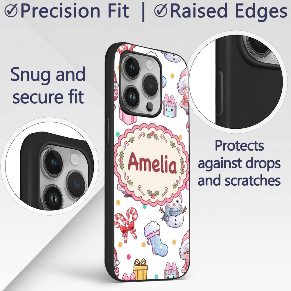 Cute Santa Snowman Gifts Candy Printed Design Custom Name Protective Phone Case Mobile Cover Durable Everyday Smartphone Shock Resistant