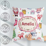 Custom Name Cute Santa Snowman Gifts Candy Cane White Background Square Filled Cushion Throw Pillow Sofa Bed Home Decor Zip Washable UK Made