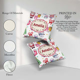 Custom Name Cute Santa Snowman Gifts Candy Cane White Background Square Filled Cushion Throw Pillow Sofa Bed Home Decor Zip Washable UK Made