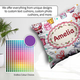 Custom Name Cute Santa Snowman Gifts Candy Cane White Background Square Filled Cushion Throw Pillow Sofa Bed Home Decor Zip Washable UK Made