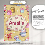 Cute Santa Snowman Gifts Candy Cane Gold Background Seamless  Personalised Custom Name Super Soft Fleece Blanket Bed Sofa Throw
