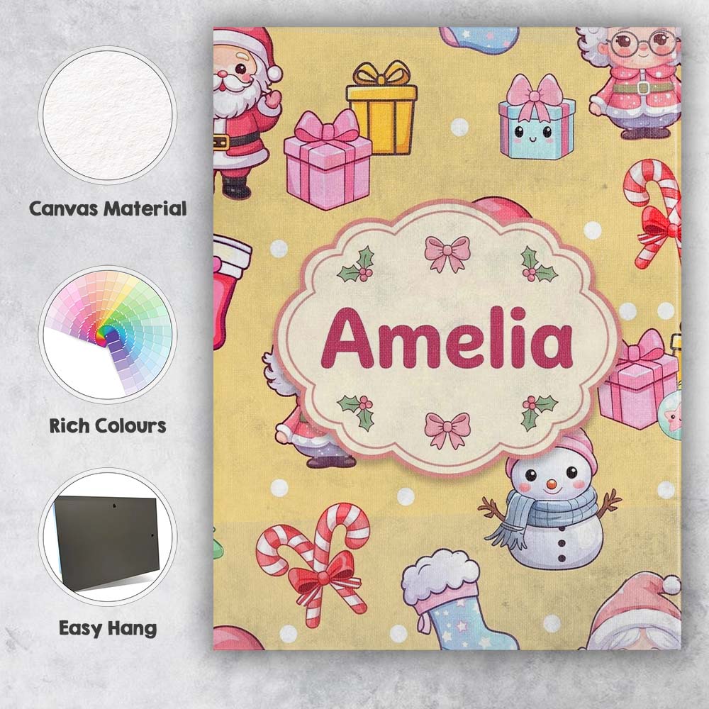 Personalised Name Cute Santa Snowman Gifts Custom  Unique Gift Idea Elegant Feature Canvas Wall Art Print Decor Picture Ready to Hang