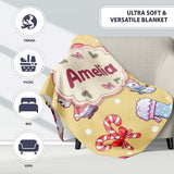 Cute Santa Snowman Gifts Candy Cane Gold Background Seamless  Personalised Custom Name Super Soft Fleece Blanket Bed Sofa Throw