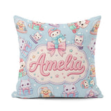 Custom Name Kittens Puppies Snow Christmas Seamless Pattern Name Square Filled Cushion Throw Pillow Sofa Bed Home Decor Zip Washable UK Made