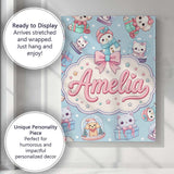 Personalised Name Cute Kittens Puppies Snow Custom  Bespoke Interior Contemporary Canvas Wall Art Print Decor Picture Ready to Hang