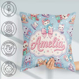 Custom Name Kittens Puppies Snow Christmas Seamless Pattern Name Square Filled Cushion Throw Pillow Sofa Bed Home Decor Zip Washable UK Made