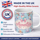 Personalized Custom Name Cute Kittens Puppies Snow Globes Christmas Seamless Pattern Name 11oz Ceramic Coffee Tea Mug White Large Handle