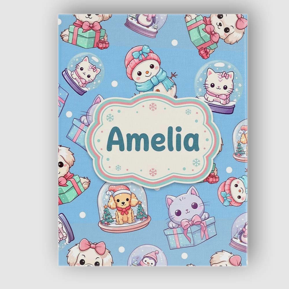 Personalised Name Cute Kittens Puppies Snow Custom  Bespoke Interior Contemporary Canvas Wall Art Print Decor Picture Ready to Hang