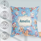 Custom Name Kittens Puppies Snow Globes Blue Background Seamless Square Filled Cushion Throw Pillow Sofa Bed Home Decor Zip Washable UK Made