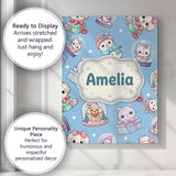 Personalised Name Cute Kittens Puppies Snow Custom  Bespoke Interior Contemporary Canvas Wall Art Print Decor Picture Ready to Hang