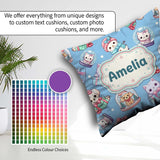 Custom Name Kittens Puppies Snow Globes Blue Background Seamless Square Filled Cushion Throw Pillow Sofa Bed Home Decor Zip Washable UK Made