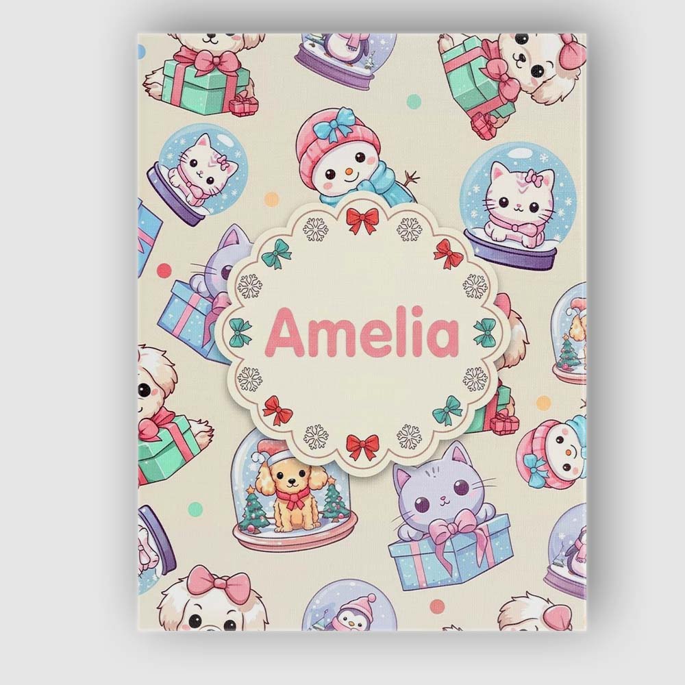 Personalised Name Cute Kittens Puppies Snow Custom  Bespoke Interior Contemporary Canvas Wall Art Print Decor Picture Ready to Hang