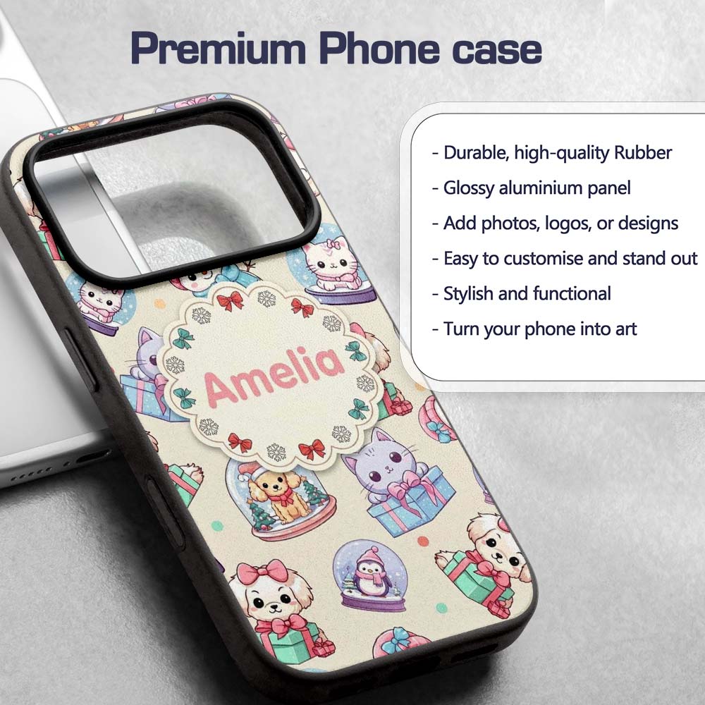 Cute Kittens Puppies Snow Globes Cream Background Custom Name Protective Phone Case Mobile Cover Durable Everyday Smartphone Shock Resistant