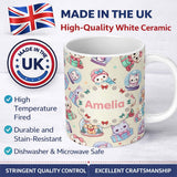 Personalized Custom Name Cute Kittens Puppies Snow Globes Cream Background Seamless Pattern 11oz Ceramic Coffee Tea Mug White Large Handle