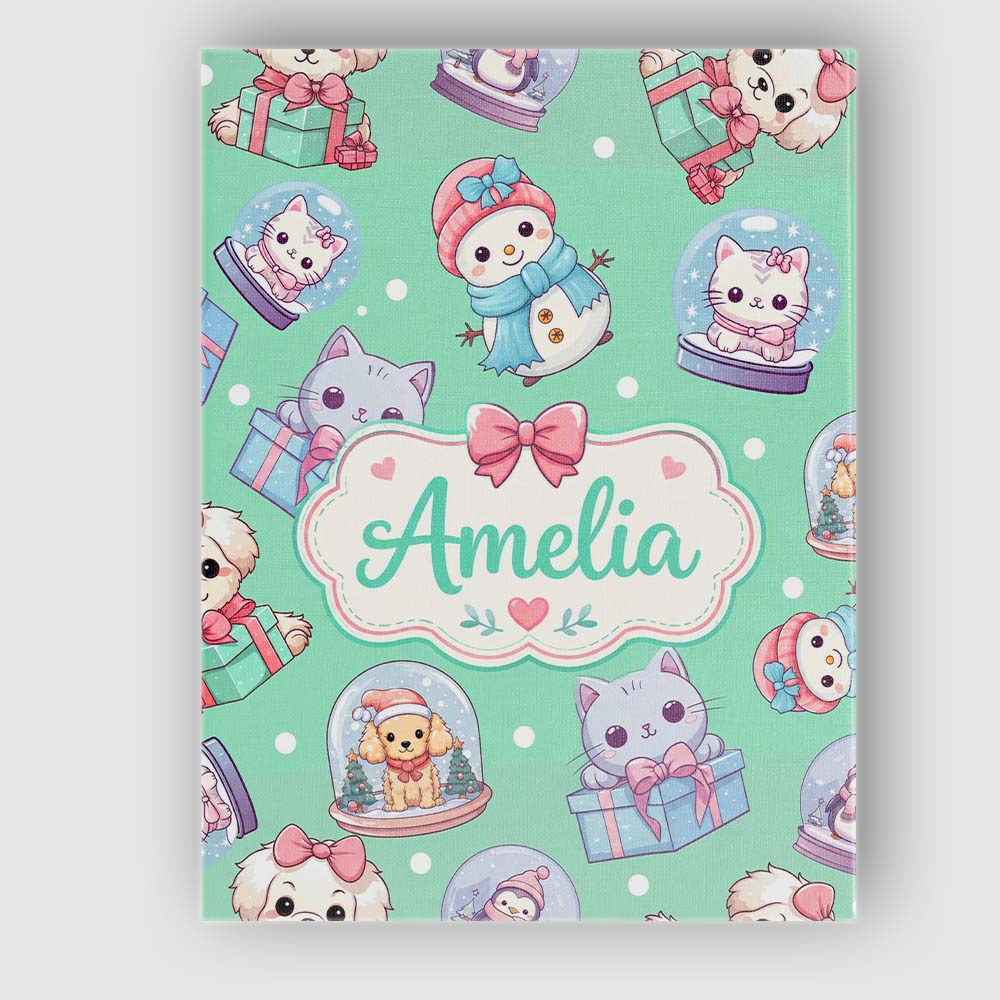 Personalised Name Cute Kittens Puppies Snow Custom  Bespoke Interior Contemporary Canvas Wall Art Print Decor Picture Ready to Hang