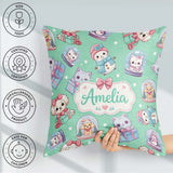 Custom Name Kittens Puppies Snow Globes Mint Background Seamless Square Filled Cushion Throw Pillow Sofa Bed Home Decor Zip Washable UK Made