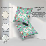 Custom Name Kittens Puppies Snow Globes Mint Background Seamless Square Filled Cushion Throw Pillow Sofa Bed Home Decor Zip Washable UK Made