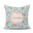 Custom Name Kittens Puppies Snow Globes Teal Background Seamless Square Filled Cushion Throw Pillow Sofa Bed Home Decor Zip Washable UK Made