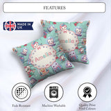 Custom Name Kittens Puppies Snow Globes Teal Background Seamless Square Filled Cushion Throw Pillow Sofa Bed Home Decor Zip Washable UK Made