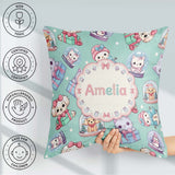 Custom Name Kittens Puppies Snow Globes Teal Background Seamless Square Filled Cushion Throw Pillow Sofa Bed Home Decor Zip Washable UK Made