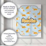 Personalised Name Cute Corgi Dogs Blue Background Playful Seamless Custom  Unique Canvas Wall Art Print Decor Picture Ready to Hang