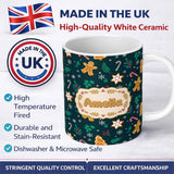 Personalized Custom Name Cute Gingerbread Candy Cane Star Holly Seamless Pattern Festive 11oz Ceramic Coffee Tea Mug White Large Handle