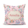 Custom Name Kittens Puppies Snow Globes Pink Background Seamless Square Filled Cushion Throw Pillow Sofa Bed Home Decor Zip Washable UK Made