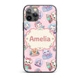Cute Kittens Puppies Snow Globes Pink Background Custom Name Protective Phone Case Mobile Cover Durable Everyday Smartphone Shock Resistant
