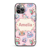 Cute Kittens Puppies Snow Globes Pink Background Custom Name Protective Phone Case Mobile Cover Durable Everyday Smartphone Shock Resistant