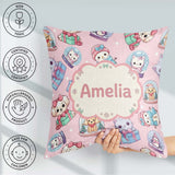 Custom Name Kittens Puppies Snow Globes Pink Background Seamless Square Filled Cushion Throw Pillow Sofa Bed Home Decor Zip Washable UK Made