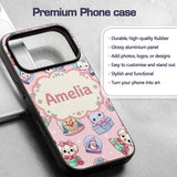 Cute Kittens Puppies Snow Globes Pink Background Custom Name Protective Phone Case Mobile Cover Durable Everyday Smartphone Shock Resistant