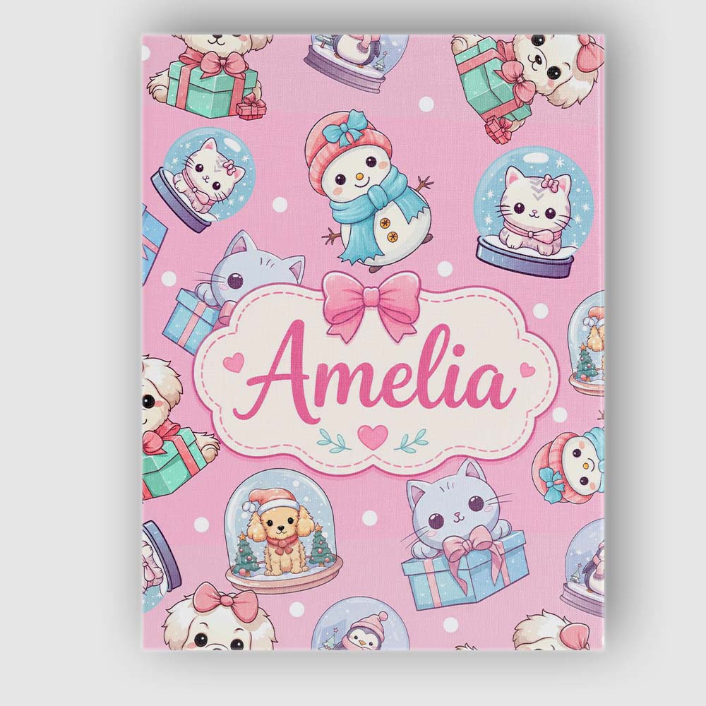 Personalised Name Cute Christmas Kittens Custom  Unique Gift Idea Elegant Feature Canvas Wall Art Print Decor Picture Ready to Hang