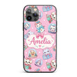 Cute Christmas Kittens Puppies Snow Globes Pink Custom Name Protective Phone Case Mobile Cover Durable Everyday Smartphone Shock Resistant