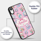 Cute Christmas Kittens Puppies Snow Globes Pink Custom Name Protective Phone Case Mobile Cover Durable Everyday Smartphone Shock Resistant