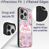 Cute Christmas Kittens Puppies Snow Globes Pink Custom Name Protective Phone Case Mobile Cover Durable Everyday Smartphone Shock Resistant