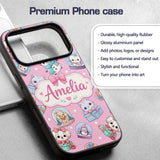 Cute Christmas Kittens Puppies Snow Globes Pink Custom Name Protective Phone Case Mobile Cover Durable Everyday Smartphone Shock Resistant