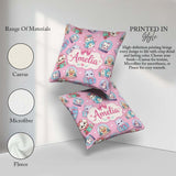 Custom Name Kittens Puppies Snow Globes Pink Background Seamless Square Filled Cushion Throw Pillow Sofa Bed Home Decor Zip Washable UK Made