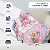 Cute Christmas Kittens Puppies Snow Globes Pink Background Seamless  Personalised Custom Name Super Soft Fleece Blanket Bed Sofa Throw